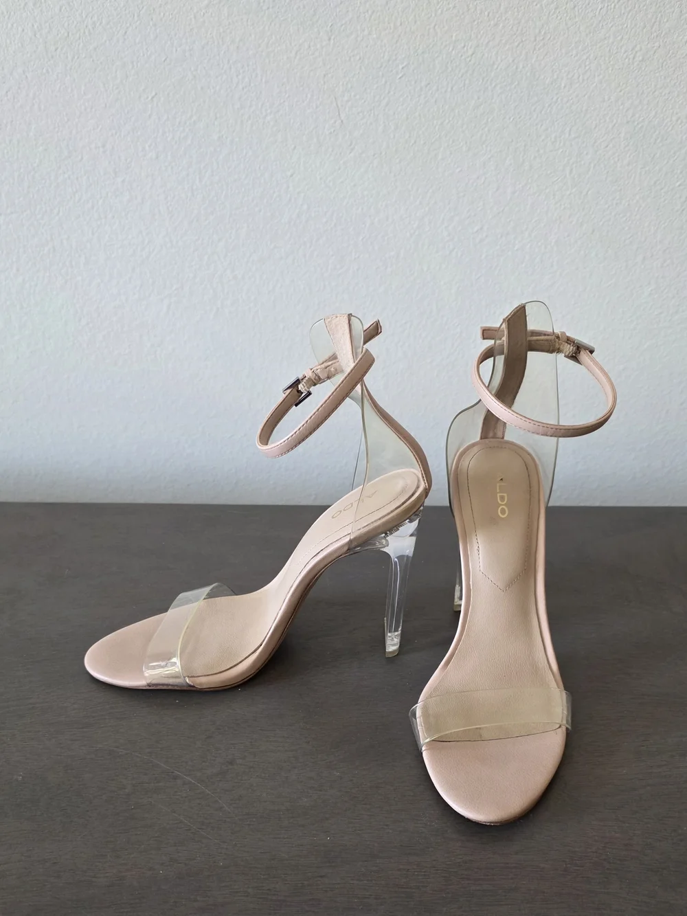 ALDO Women's Nude Ankle-Strap Clear Block Heel Sandals